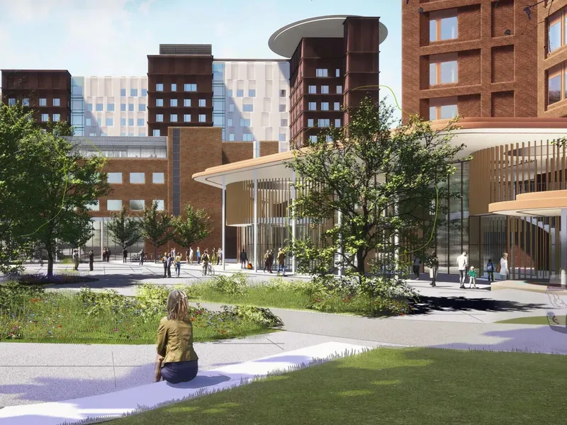 Slik vil Nye Rikshospitalet fortone seg når det står ferdig i 2031.. Illustrasjon: Helse Sør-Øst