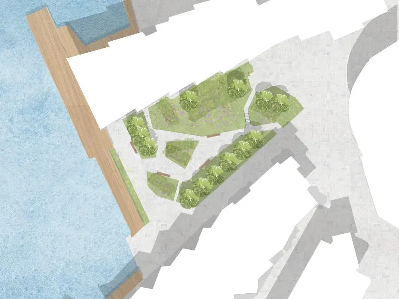 Skisse sett ovenfra av Fru Kroghs brygge