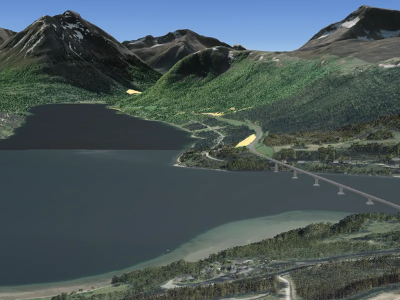 Oversiktsbilde over Ramfjord bru, i retning Sørbotn. Illustrasjon: Statens vegvesen
