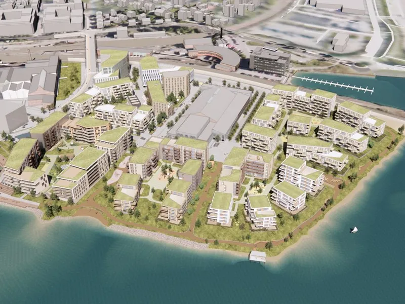 Den nye bydelen som skal etableres på Espern i Hamar, vil kunne bli som en by i byen. Illustrasjon: Lund + Slaatto Arkitekter.