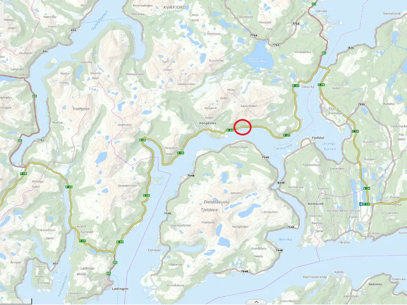 E10 mellom Lødingen og Tjeldsundbrua vil bli stengt ved Sæter natt til 14.og natt til 15. mai.