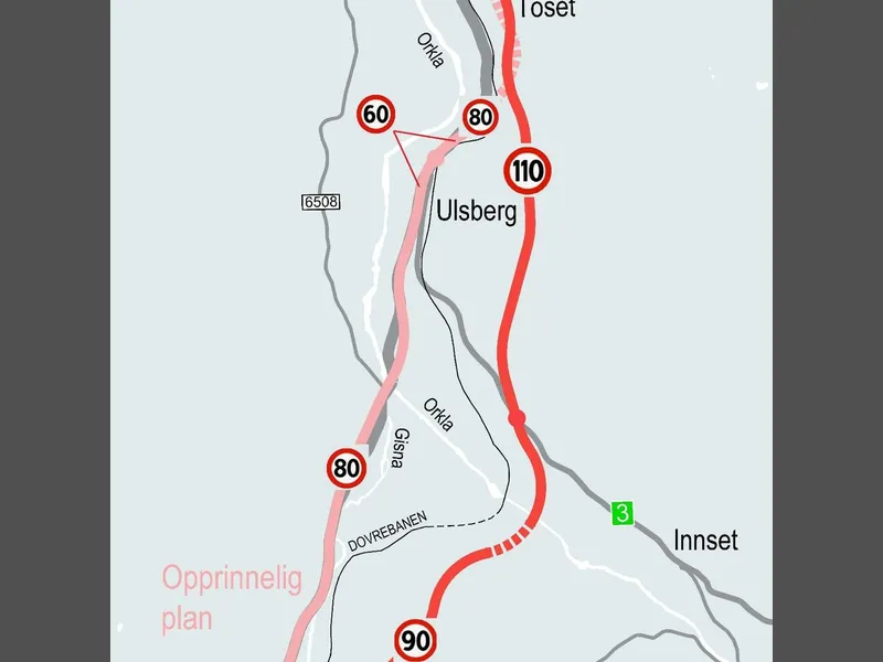 Her kan du se både opprinnelig og ny plan for E6-utbyggingen på Ulsberg.