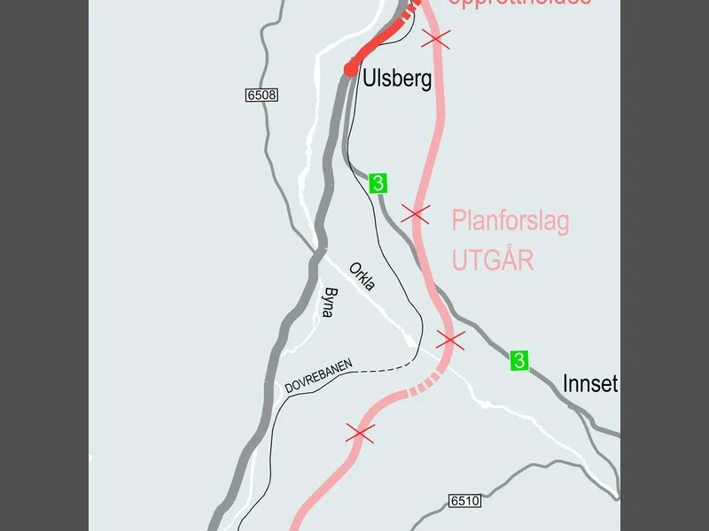 Nye Veier går tilbake til opprinnelig veilinje på Ulsberg. Utredningsarbeid viser at det blir for kostbart å bygge veien fra Nedgård til Toset.
