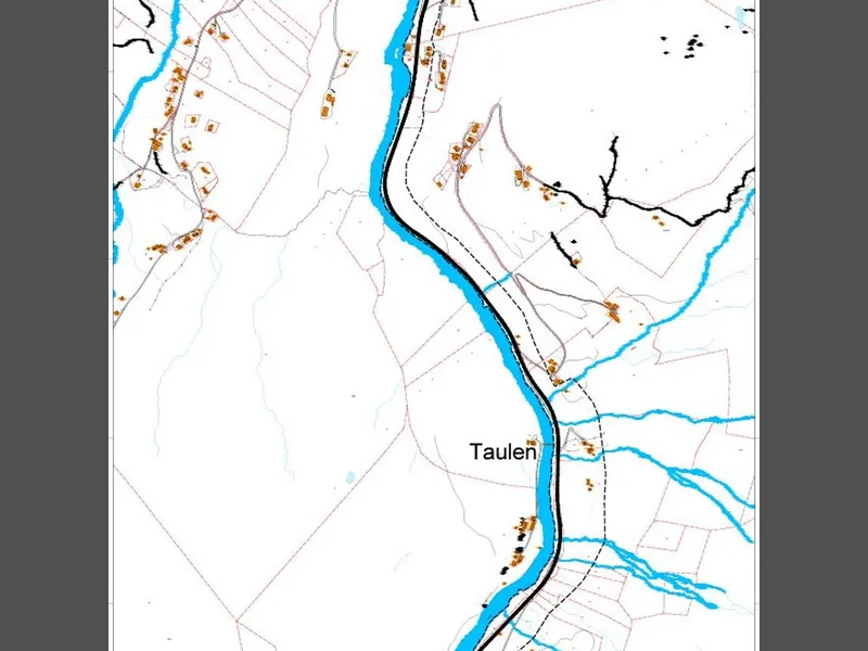 Dagens E16 ligger langs Strandaelvi, som er del av det vernet Vossovassdraget. Kart: Statens vegvesen