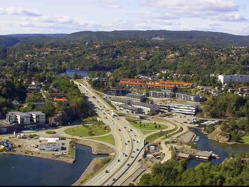 E39 Ytre ring: Sett fra luften over Vige (Varoddbroa)