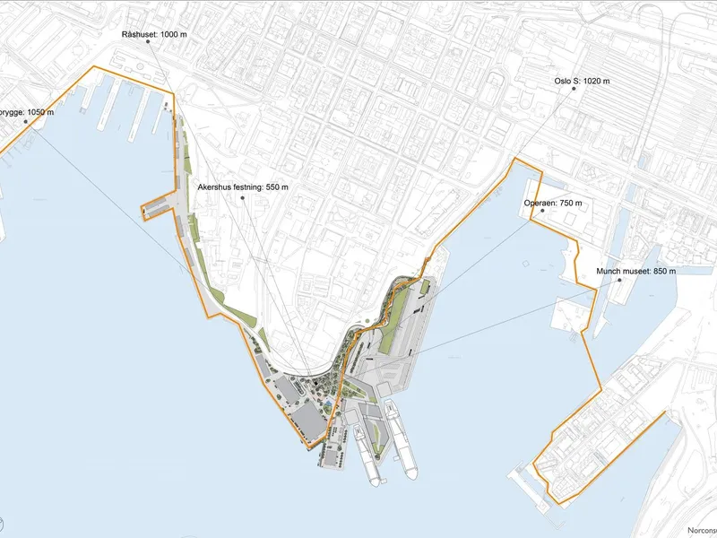 Vippetangen illustrasjonsplan 1-2500 med avstander (jpg - finnes også i pdf).