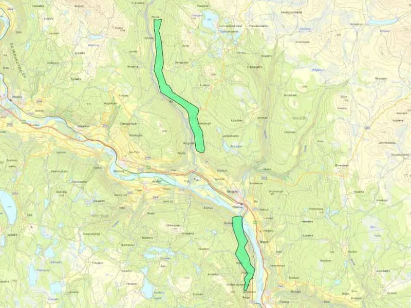Et kartutsnitt som viser områdene der det skal bygges ut fibernett. - Klikk for stort bilde