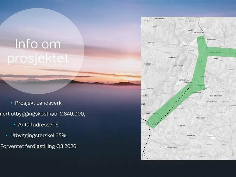 Bilde som viser hvilket område som skal utbygges for bedre nett, og litt informasjon om prosjektet.  - Klikk for stort bilde