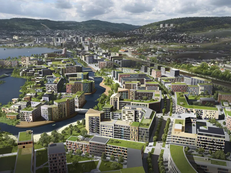 Området ved fjorden sett ovenfra. Illustrasjon