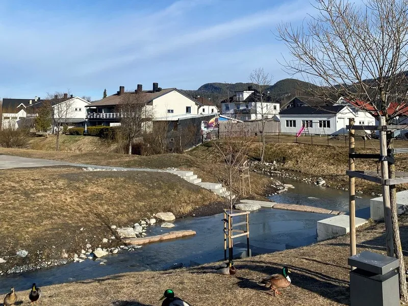 Det er etablert parkanlegg ved Wildenways plass