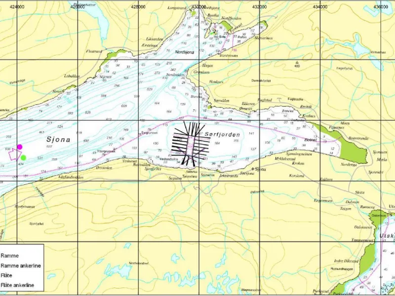 Kart over fjord.  - Klikk for stort bilde