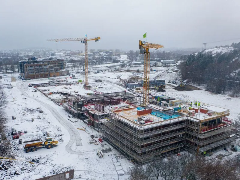 Det er Agder Energi Varme som står for fjernvarmen på Bjørndalen, hvor det som kalles Fremtidens bydel bygges akkurat nå. Dette er en ny bydel i Kristiansand som skal inneholde 430 boenheter og næringslokaler når den står ferdig. FOTO: Agder Energi Varme