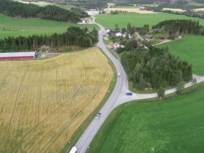 Trøndelag fylkeskommune skal bygge fire kilometer ny fylkesvei 17 fra Jåddåren til Østvik, nord for Steinkjer by. Foto: Trøndelag fylkeskommune.