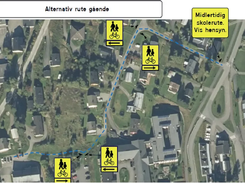 Kart over alternativ rute siden Sør-Trettenvegen stenges. - Klikk for stort bilde