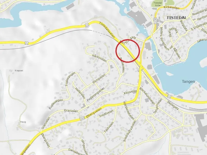 Kartutsnitt der det merkede området er markert.  - Klikk for stort bilde