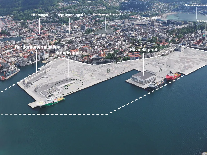 Dokken i Bergen med tre tomtealternativer
