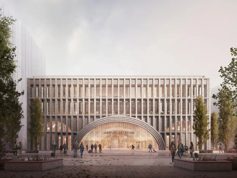 Illustrasjon av Reiulf Ramstad Arkitekters forslag til nytt stasjonsbygg ved sentralstasjonen i Gøteborg.