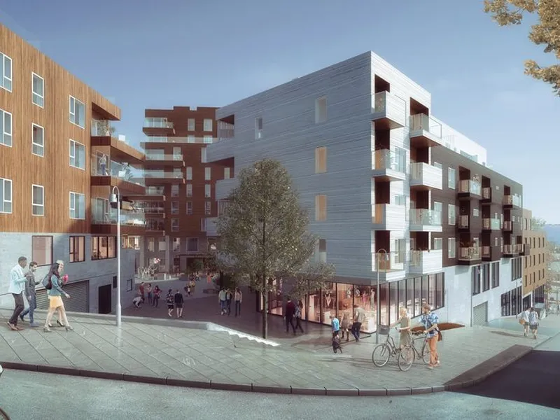 Grandkvartalet, Larvik. Illustrasjon: Dark Arkitekter.