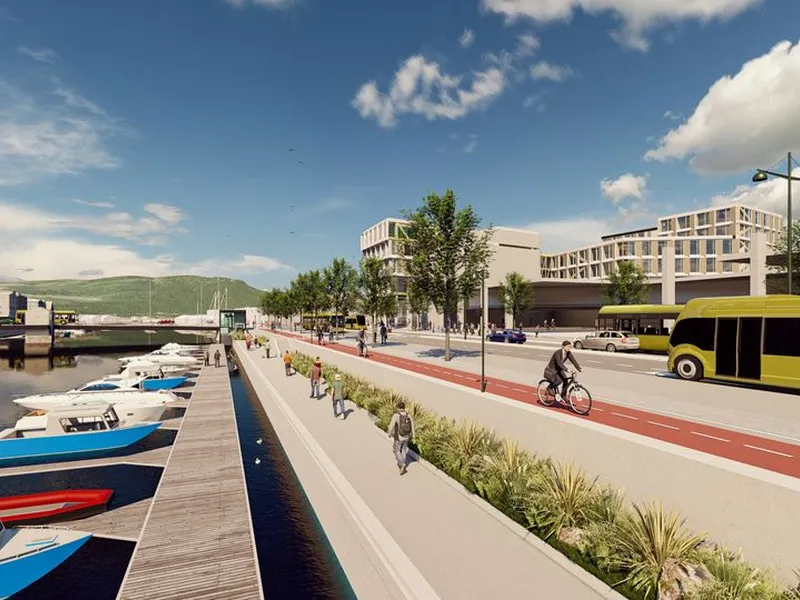 Gryta P-kjeller vil gi mer plass til sykkelvei og kollektivtrafikk. Illustrasjon: Asplan Viak.