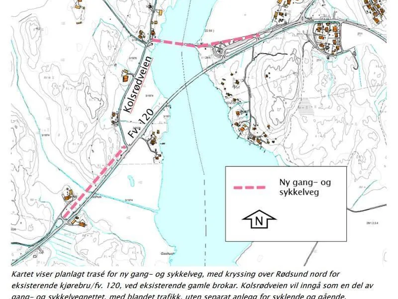 Plankart som viser bru over elv - Klikk for stort bilde