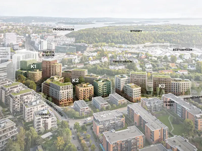 Illustrasjon av boligprosjekter på Skøyen