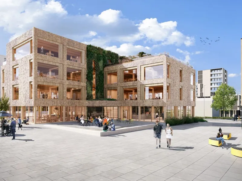 Slik blir Hasle Torg. Illustrasjon: Arkitekt Oslotre AS