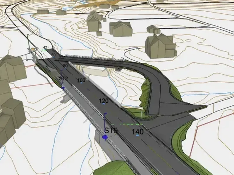 tegning som viser plan for ny Haug bru i Bruvoll på fylkesveg 24