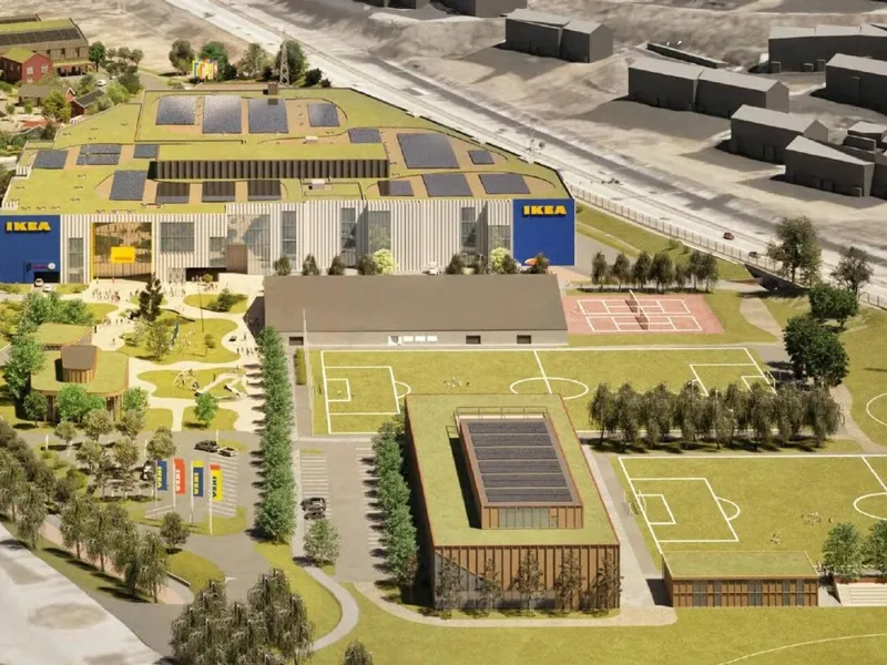 Det foreslås å omregulere området ved IKEA Furuset for blant annet å legge til rette for et nytt og større IKEA-varehus og oppgradere Furuset idrettspark .Illustrasjon: Bjørbekk og Lindheim.