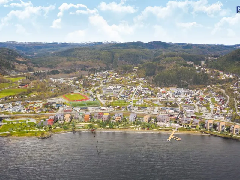 Denne skissen viser hvordan det nye boligområdet i Hommelvik kan komme til å se ut. Skisse: PKA Arkitekter.