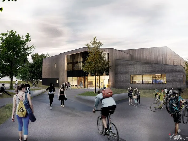 Hoppern skole idrettshall. Illustrasjon: Jansen Arkitekter AS