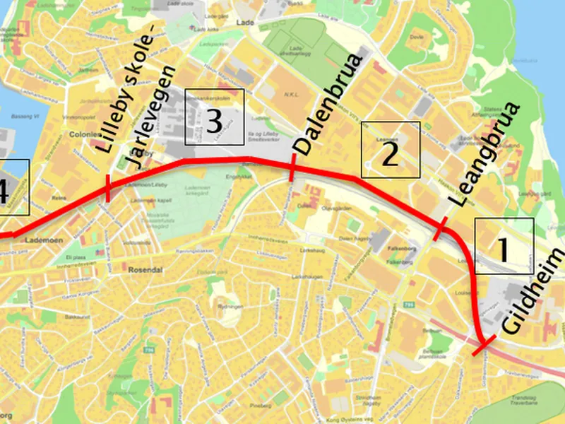 Traseene i prosjektet Hovedsykkelrute Trondheim)