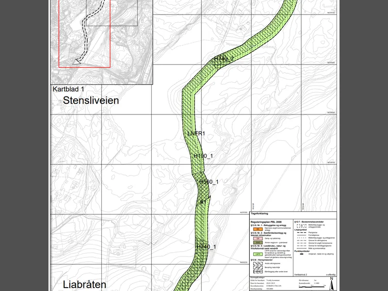 Kartutsnitt - Illustrasjon 1 - Kunngjøring av vedtak – Hovedvannforsyning Liabråten - Stensli – Detaljregulering