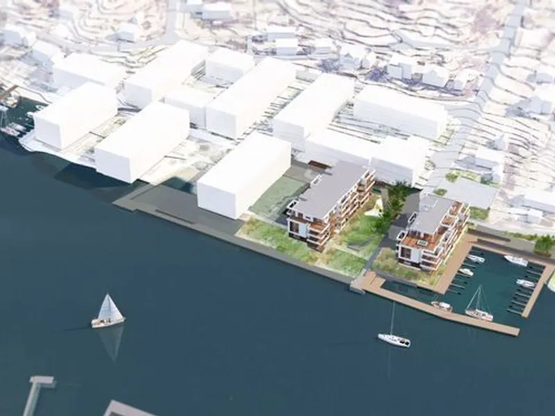 Husøy Havn vil bidra sterkt til å transformere nordsiden av Husøy til et attraktivt boligområde og godt bosted som får identitet og kvalitet gjennom form, materialbruk og innhold. Illustrasjon: SPIR Arkitekter