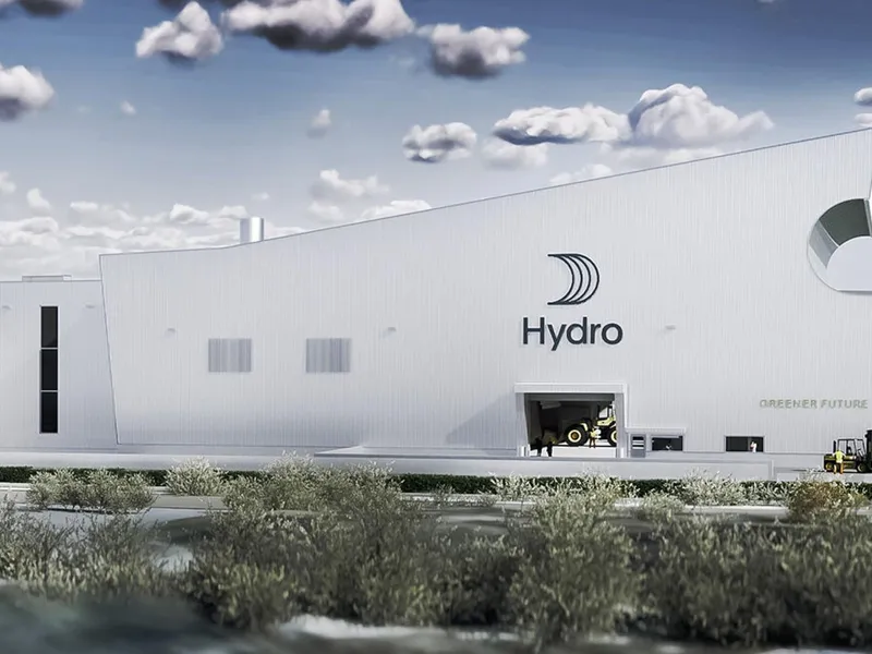 Skanska har signert kontrakt med Hydro for samspillsfasen på et nytt støperi for produksjon av aluminiumstråd på Hydro Karmøy. Illustrasjon: Hydro.