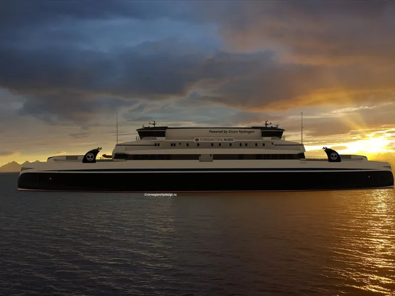 Illustrasjon av hydrogenferja under utvikling fra Norwegian Ship Design.