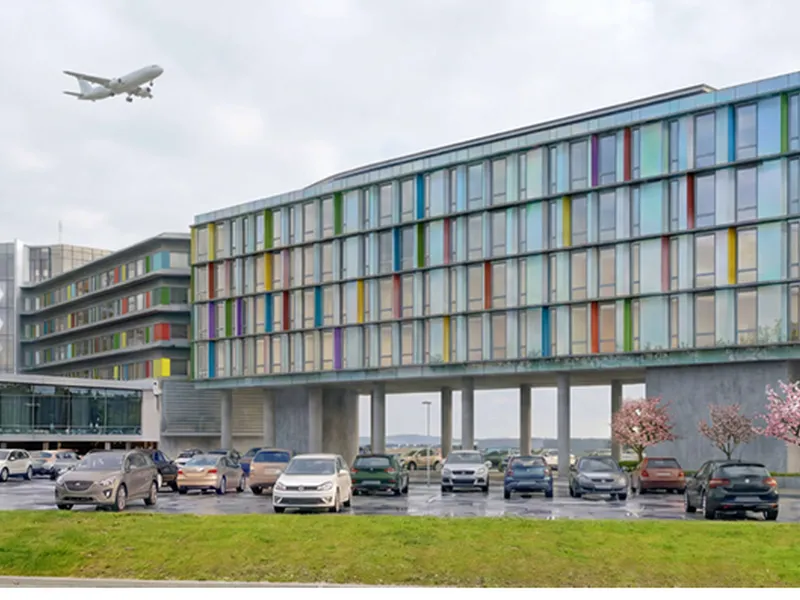 Illustrert bilde av utvidelsen av Clarion Hotel Bergen Airport.