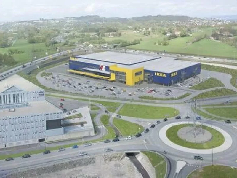 En tidlig illustrasjon av det planlagte Ikea-varehuset på Forus. Illustrasjon Ikea.