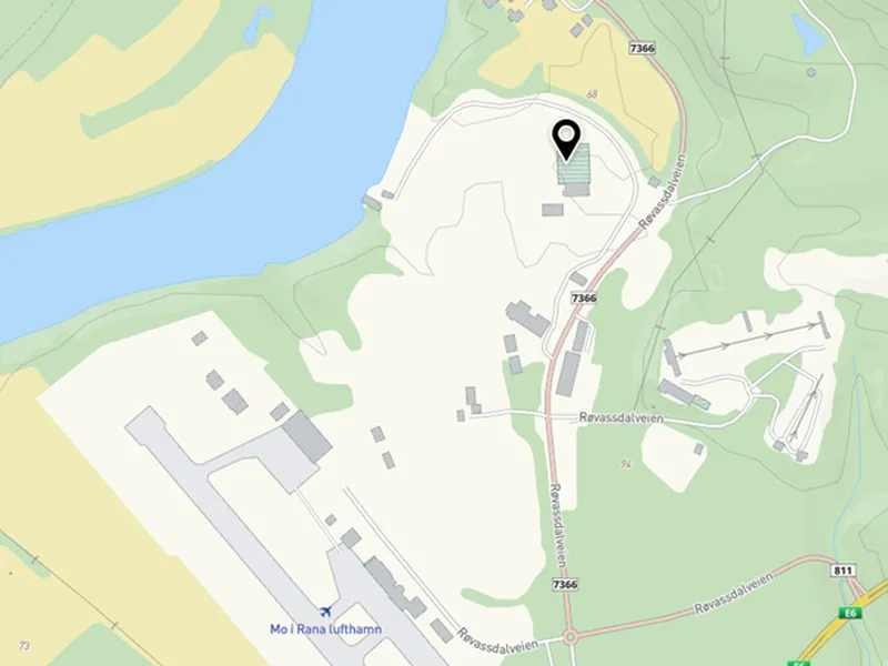 Oversiktskart over et planområde, der selve planområdet er vist med en markør i kartet.  - Klikk for stort bilde