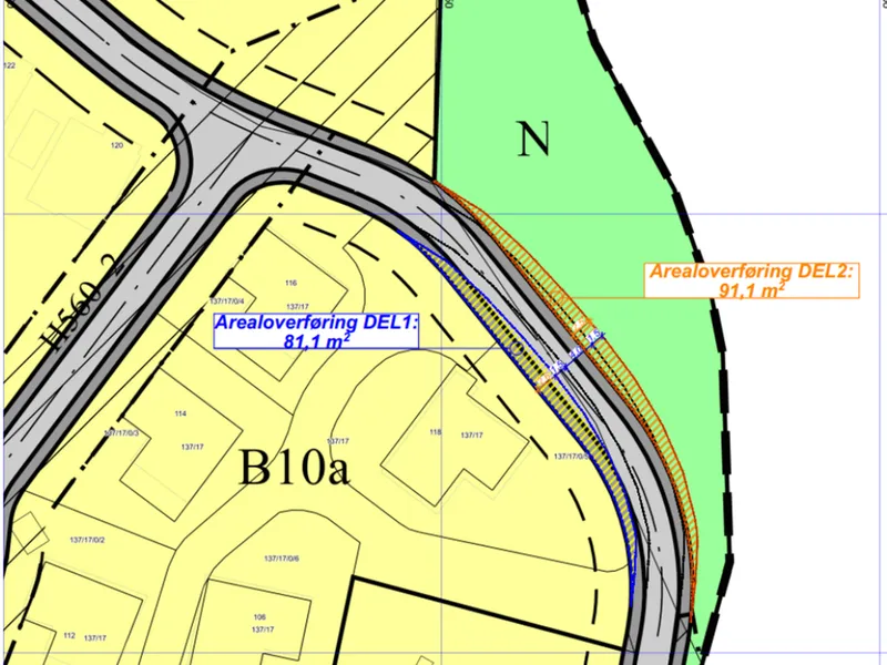 Kartutsnitt - Endring av reguleringsplan gjennom forenklet prosess - Skoglundkollen - justering av vei