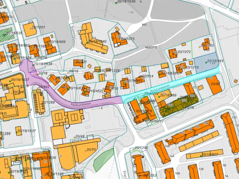 Kart over sentrumsområde som viser veier som blir berørt av anleggsarbeid. Illustrasjon - Klikk for stort bilde
