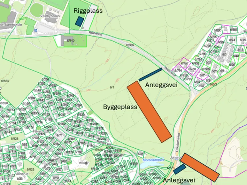 Kart avsperrede områder Oppgradering av pumpestasjoner på Rød og Deli og ny spillvannsledning gjennom Risilskogen