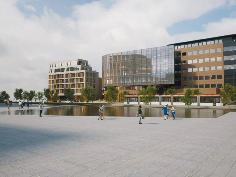 En tidlig illustrasjon av Kanalveien 52 på Mindemyren i Bergen. Illustrasjon: Holon Bergen.