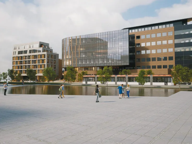 En tidlig illustrasjon av Kanalveien 52 på Mindemyren i Bergen. Illustrasjon: Holon Bergen.