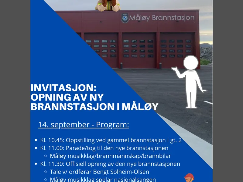 Invitasjon til opning av ny brannstasjon i Måløy den 14. september - Klikk for stort bilete