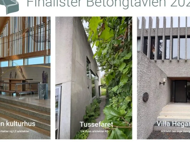 Skjermbilde av de tre finalistene til betongtavlen 2026