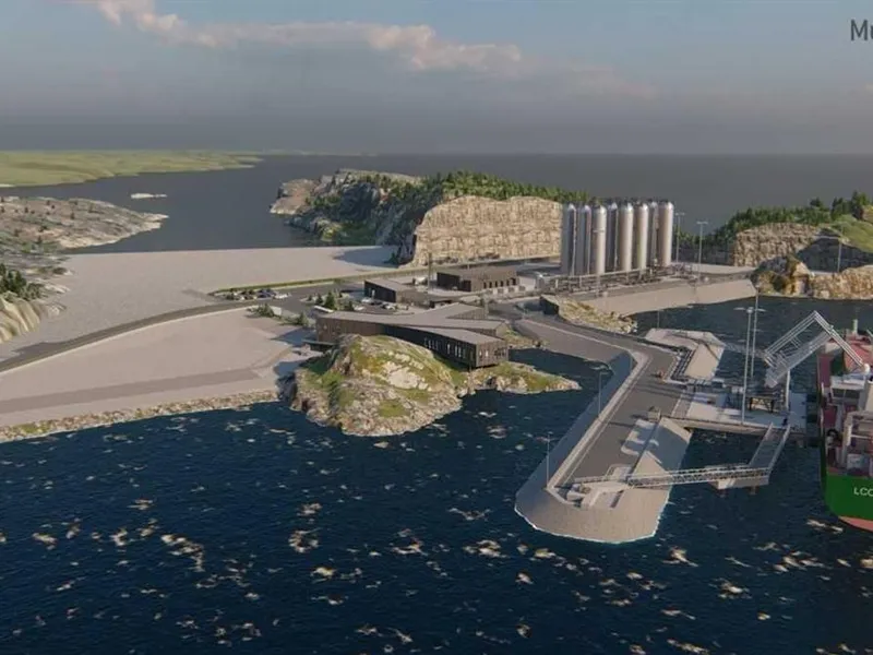 Skissetegning som viser mottaksanlegget for CO2 ved Kollsnes i Øygarden. Illustrasjon: Multiconsult
