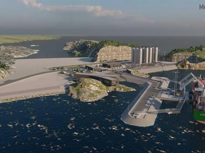Skissetegning som viser mottaksanlegget for CO2 ved Kollsnes i Øygarden. Illustrasjon: Multiconsult