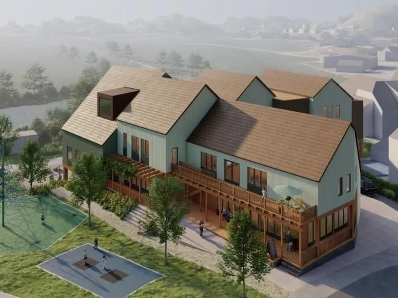 Visualisering av skisseprosjektet hentet fra planbeskrivelsen.  - Klikk for stort bilde