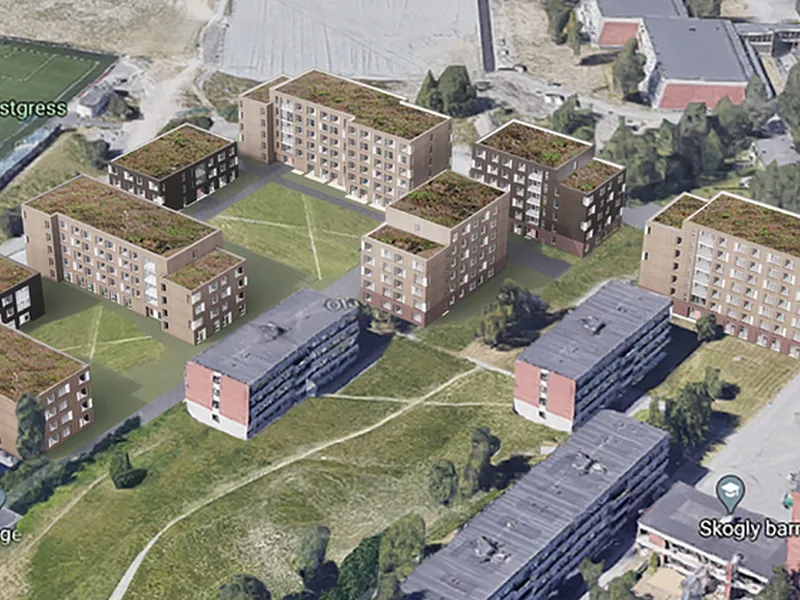 Perspektivillustrasjon av det tredje byggetrinn på Kringsjå. Tegnet av LMR Arkitektur AS.