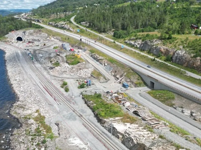 Dronefoto av E6 ved Espa. Foto.